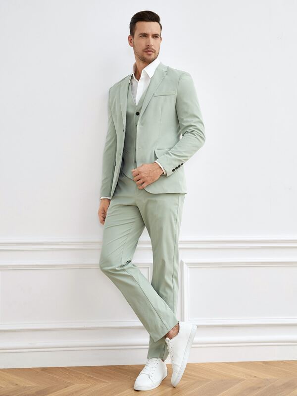 Shein Manfinity Mode Men Button Front Blazer Vest Suit Pants