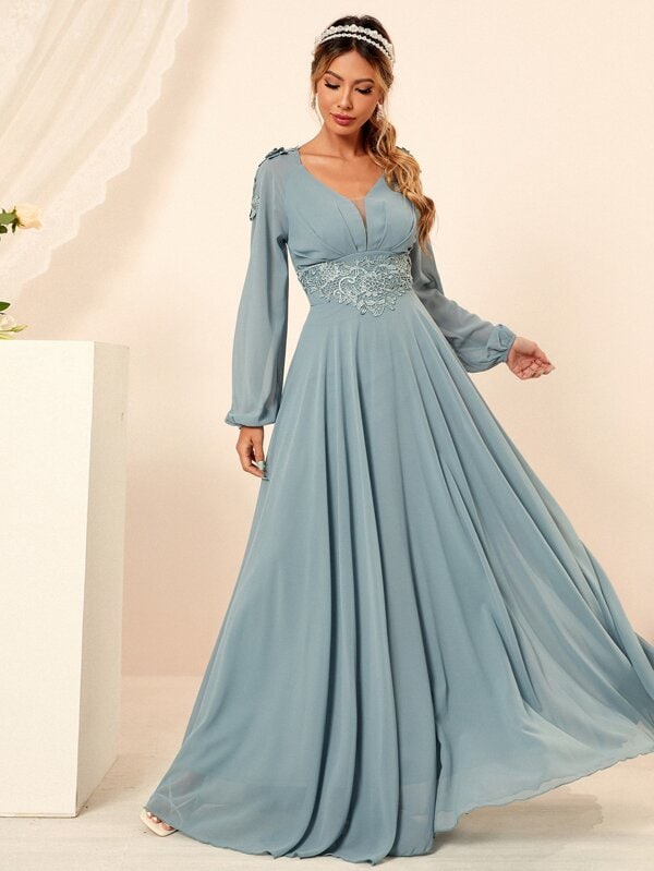 Shein Modely Lace Trimed Appliques Maxi A line Dress