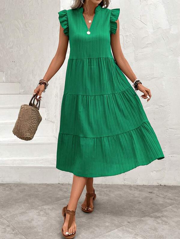Shein Notched Neckline Ruffle Trim Smock Dress
