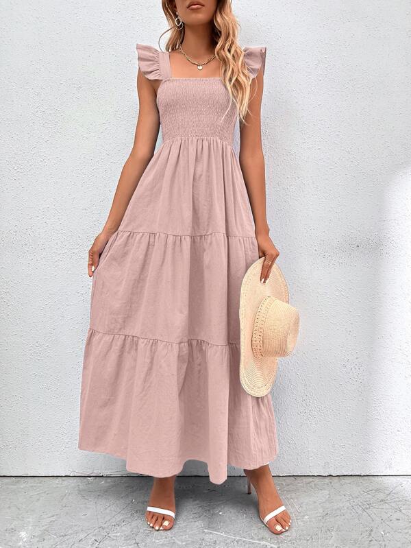 Shein Shirred Bodice Ruffle Hem Dress