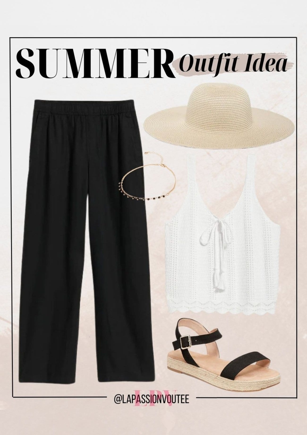 Summer Outfit Tie Front Tank Top Black Wide Leg Pants