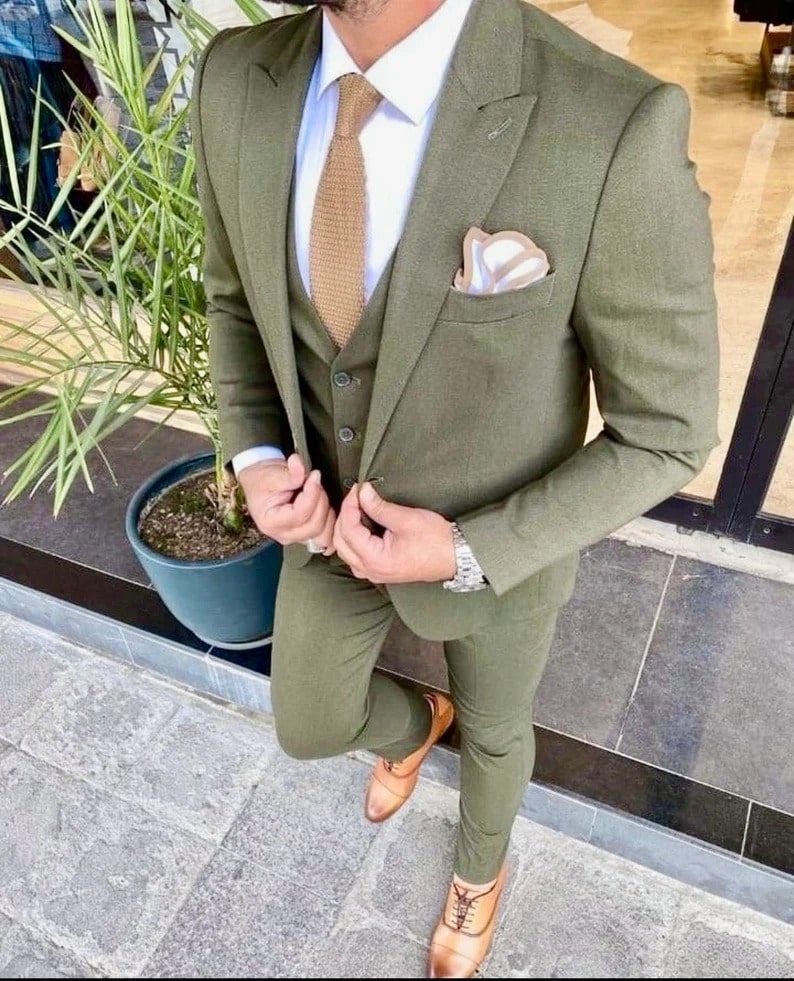 Etsy Olive green Wedding Suits Grooms Wear
