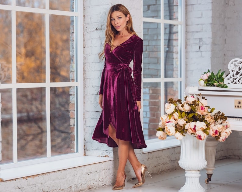 Etsy Plum burgundy velvet wrap dress