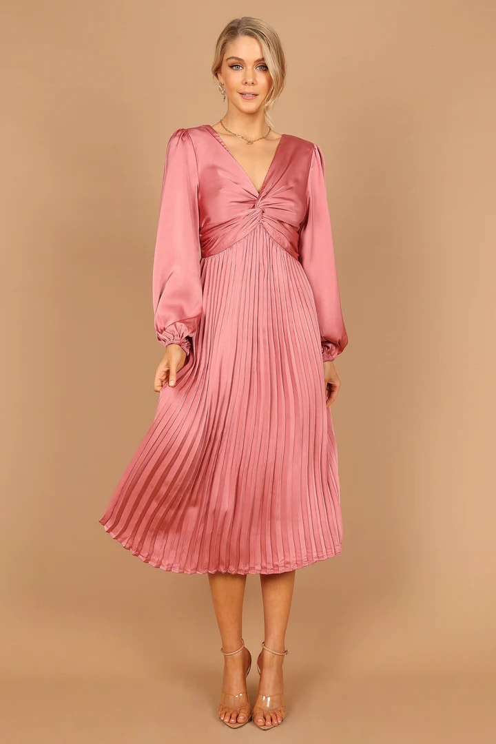 Petal Pup NOELLE TWIST FRONT PLEATED MIDI DRESS BLUSH