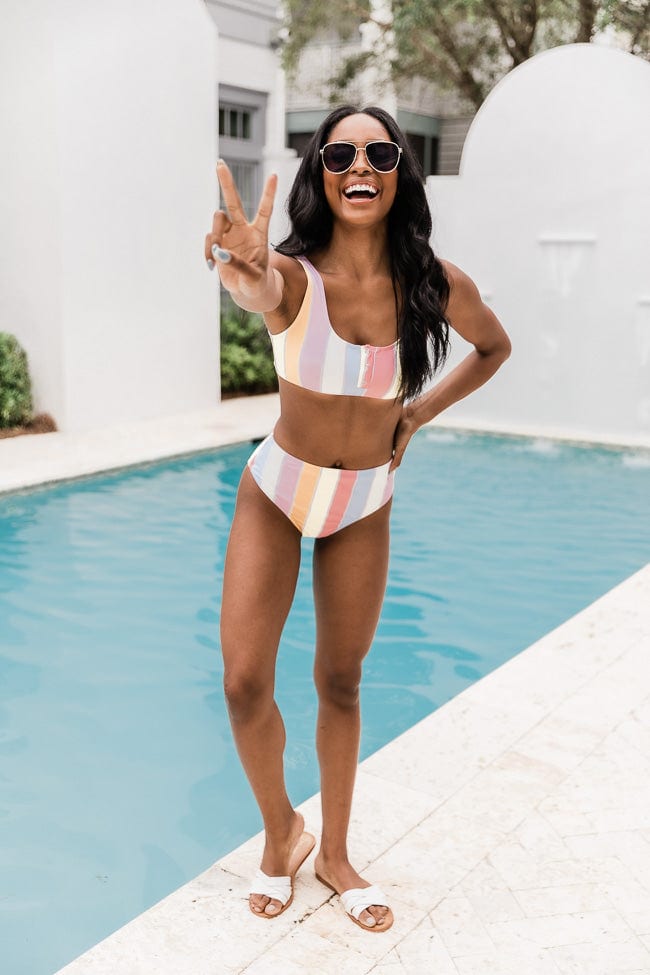 Pink Lily DIVE IN THE TROPICS STRIPED HIGH WAISTED BIKINI BOTTOMS