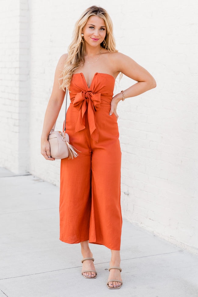 Pink Lily STEADY AS WE GO RUST STRAPLESS JUMPSUIT