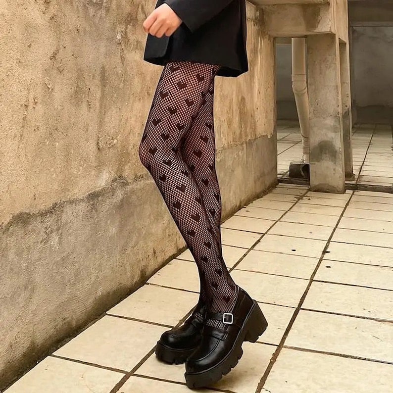 Etsy Heart Patterned Black Fishnets