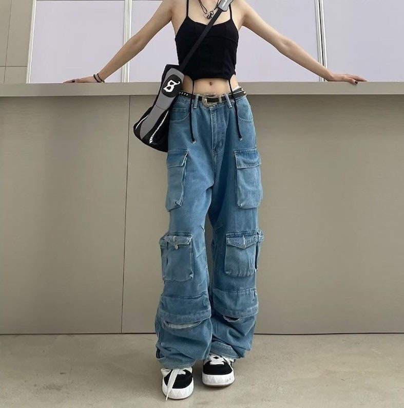 Etsy High Waist Baggy Cargo Pants for Women