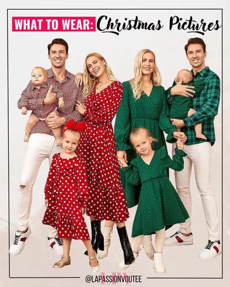 Green and red family matching outfits to wear to Christmas pictures