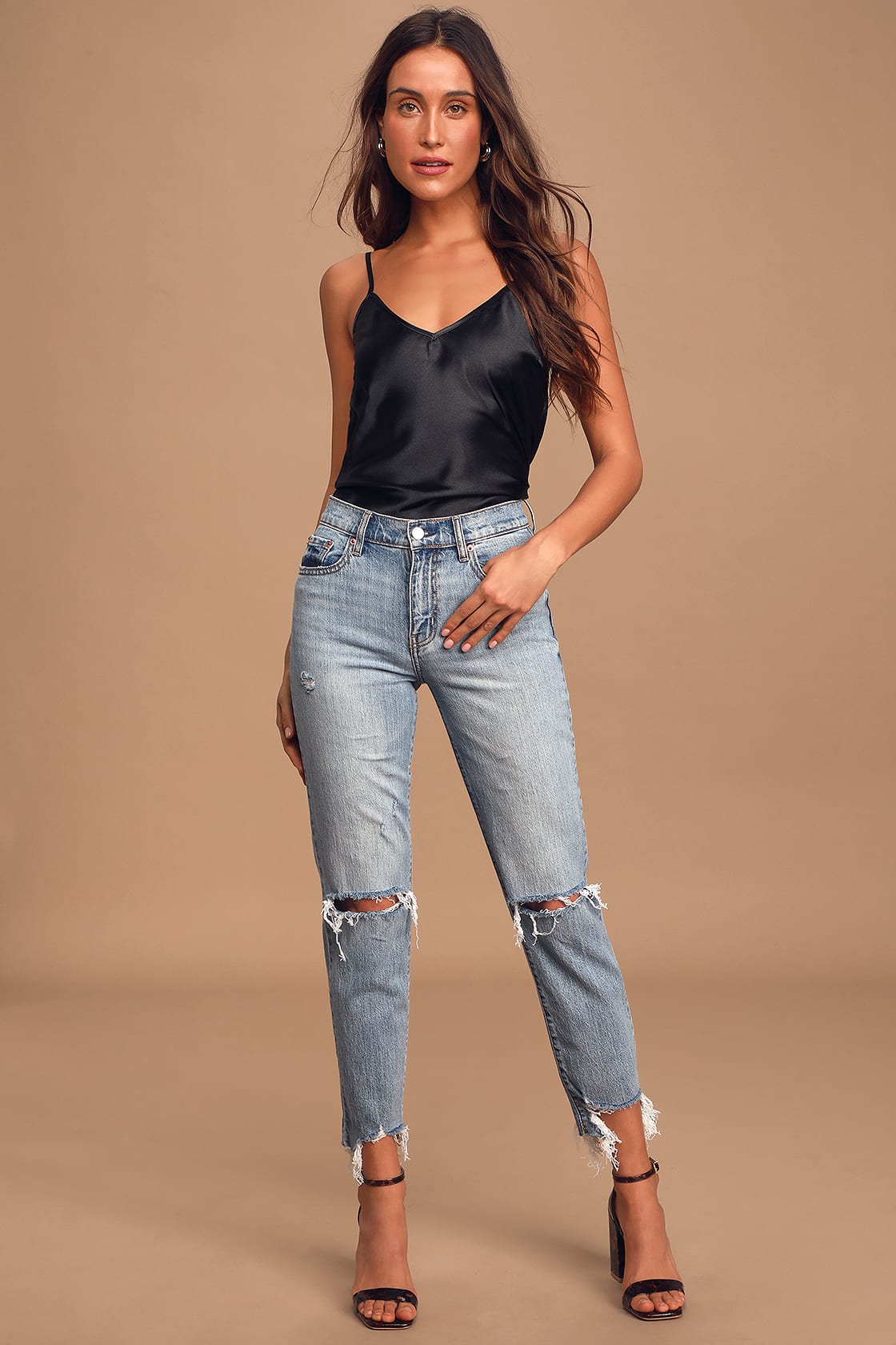 Lulus Straight Up Light Wash High Rise Distressed Denim Jeans