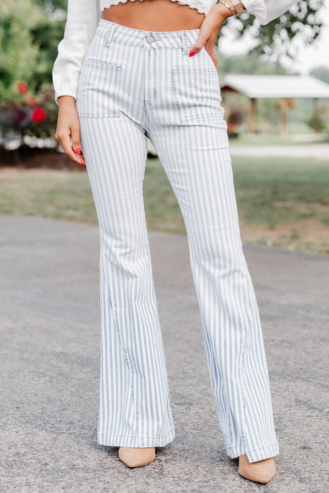 Pink Lily BEYOND BEAUTIFUL WHITE STRIPE FLARE JEANS