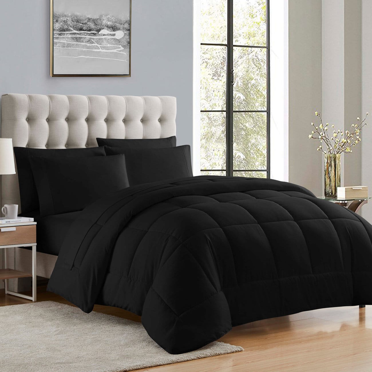 Walmart Luxury Black 7 piece Bed in a Bag Down Alternative Comforter Set