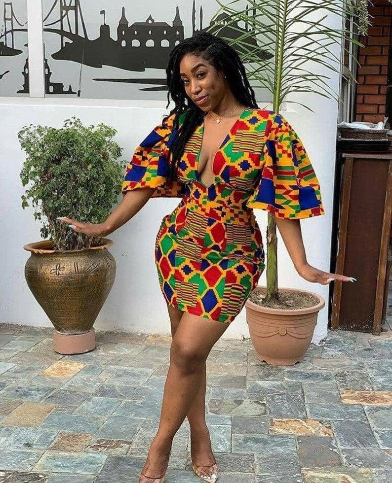 African Kente Print Fitted Party Short Dress