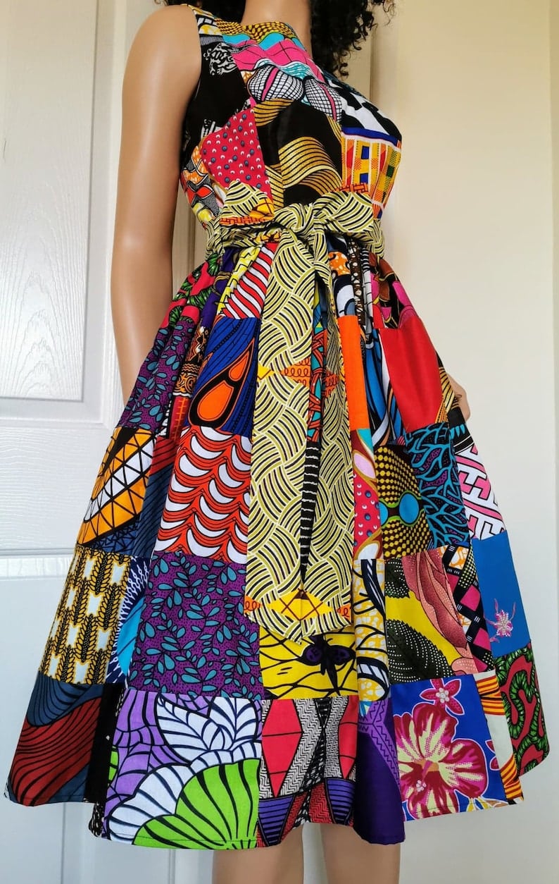 African Printed Fabric Sleeveless Midi Dress