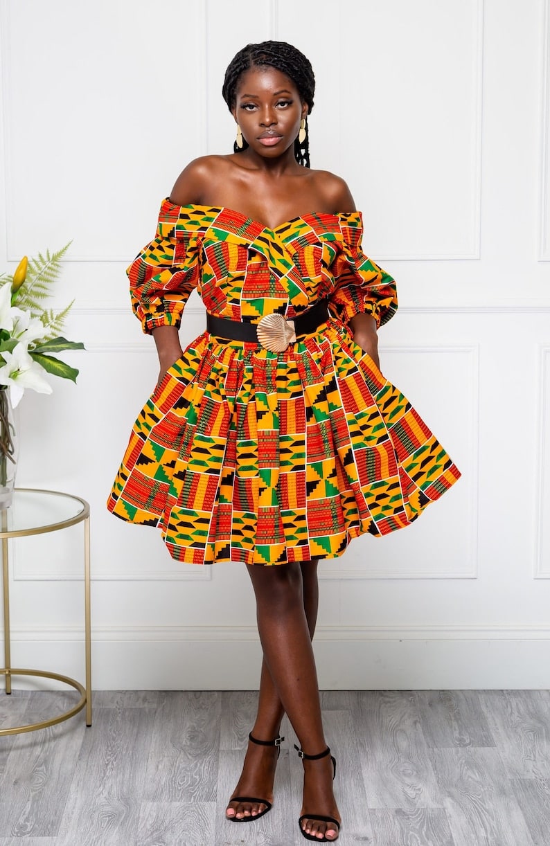 African print ankara midi knee length dress