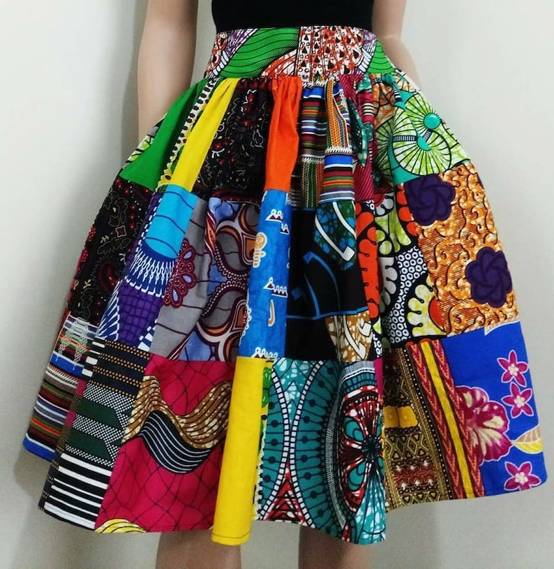 ATCHWORK African Printed Fabric Midi Skirt