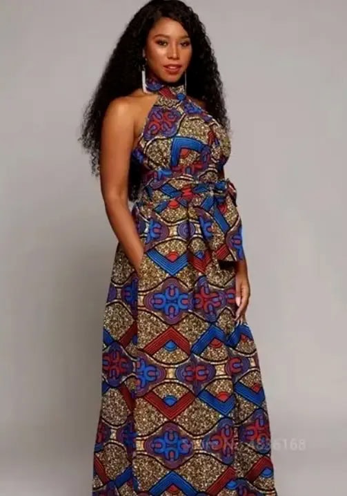 African Print Sleeveless Maxi Dress