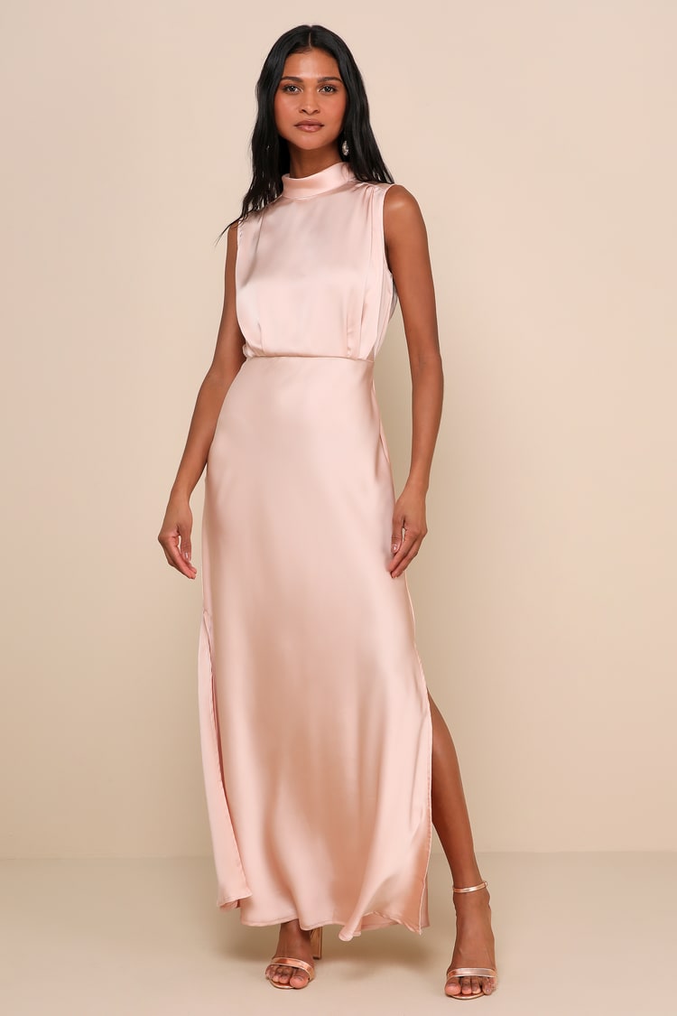Lulus Satin Mock Neck Maxi Dress