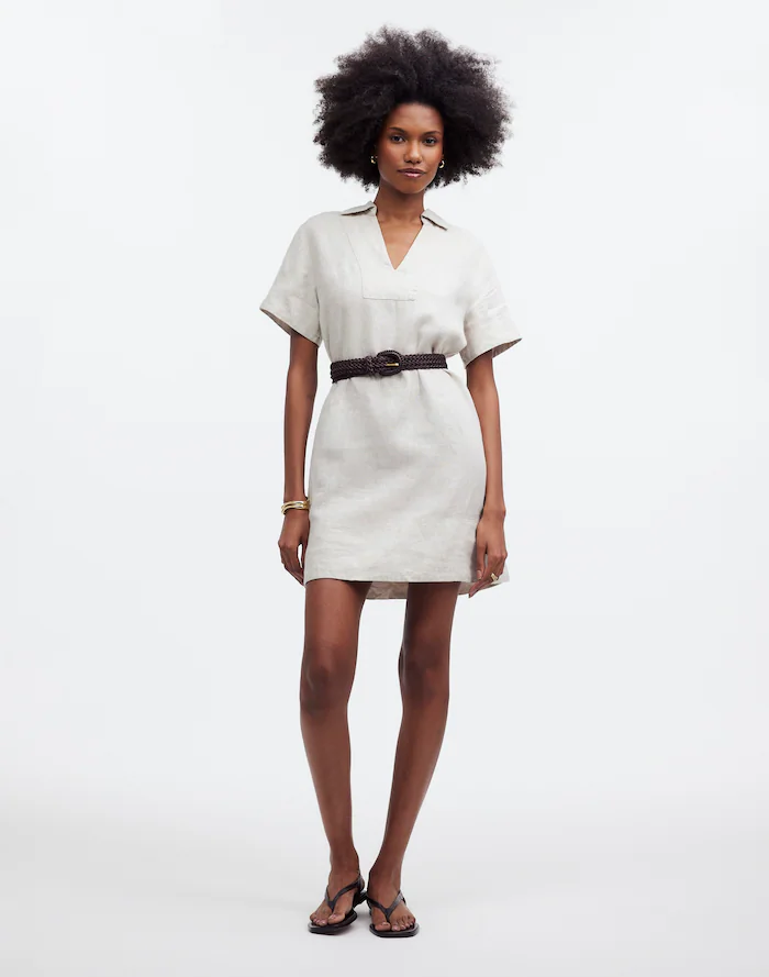 V Neck Mini Dress in 100 Linen