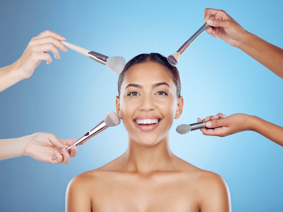 cosmetic brush woman and portrait for skincare b 2023 11 27 04 54 55 utc