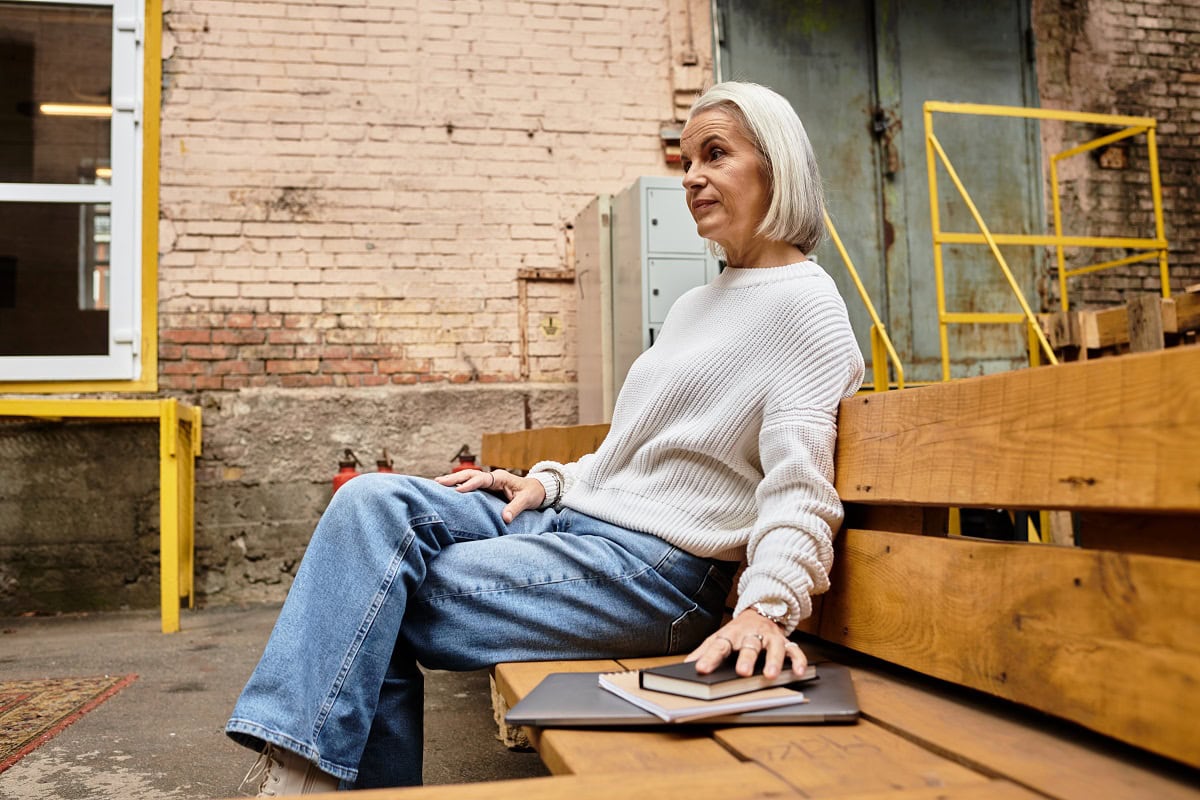 sophisticated mature woman with gray hair enjoying 2024 11 22 05 42 48 utc