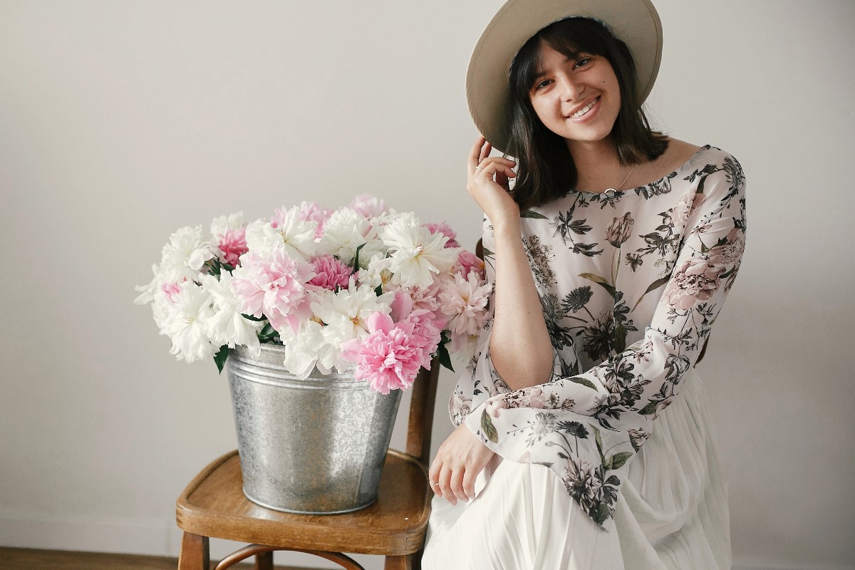 floral dress on hat