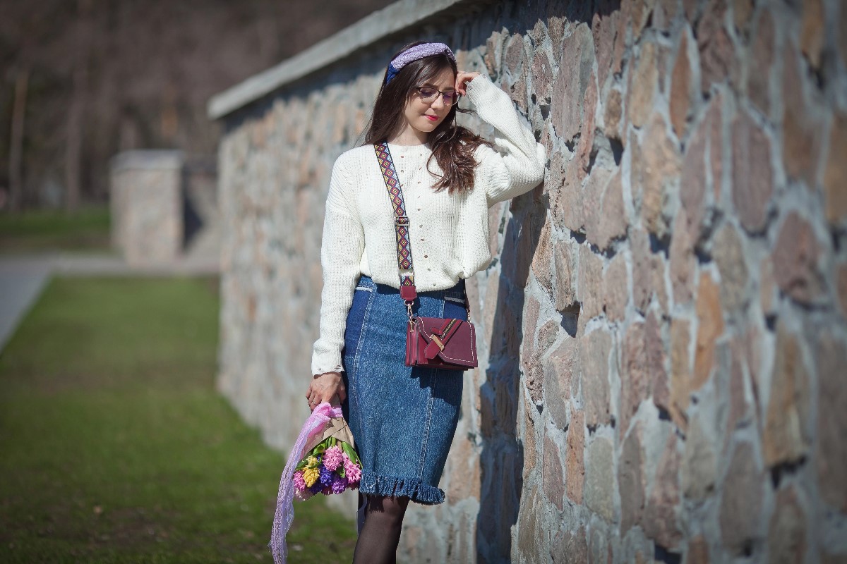 sweater on skirt