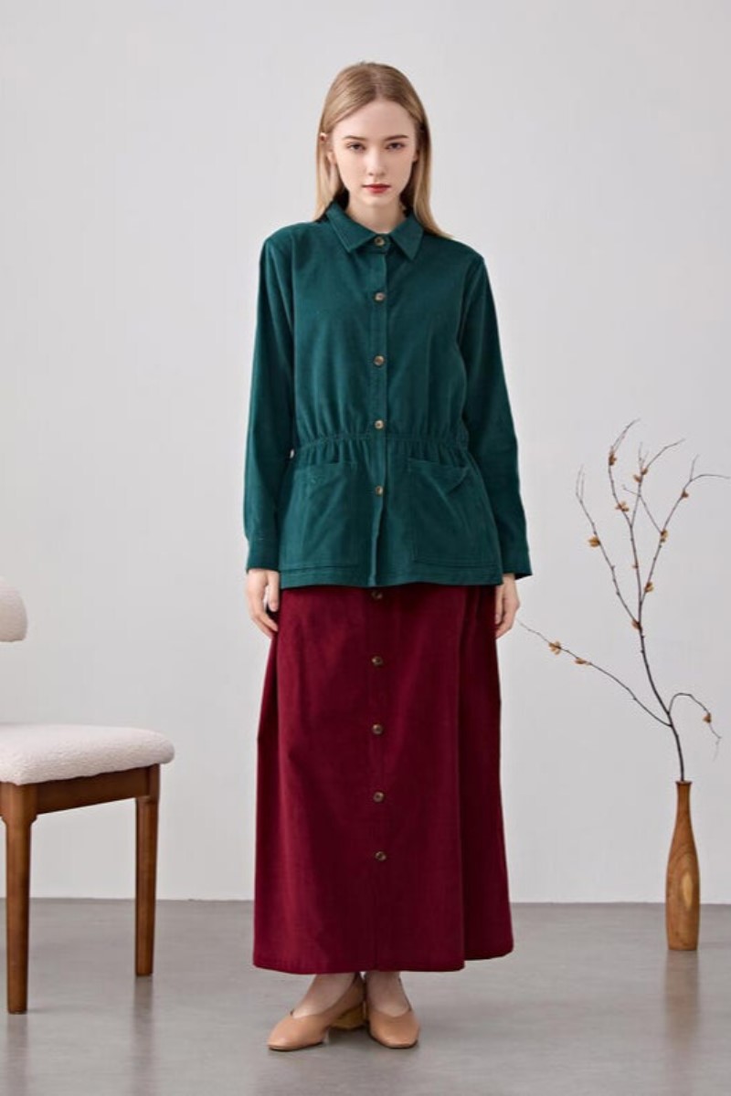 Corduroy Jacket with Midi Skirt