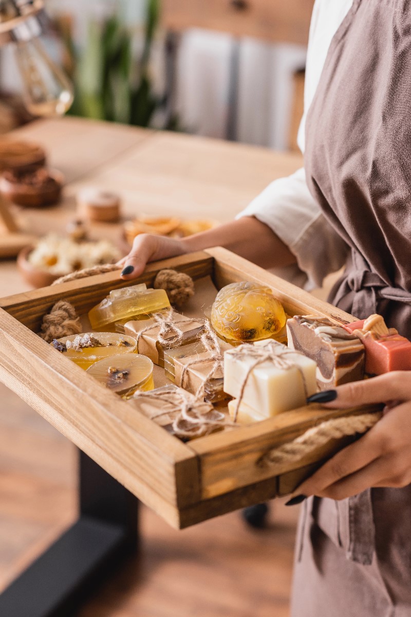 Handmade soap bars with natural ingredients